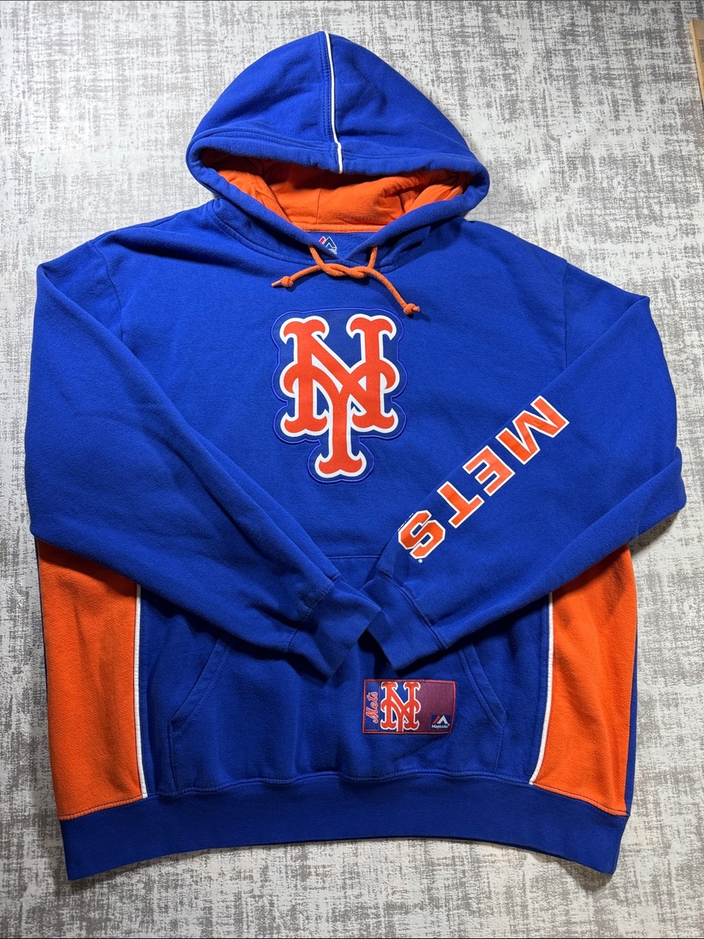 Y2K Majestic New York Mets Royal Blue and Orange Pullover Hoodie sz XL 27.5X 26